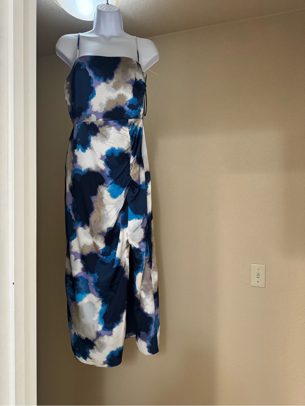 Ann Taylor Spaghetti-Strap Midi Dress in Navy, Blue, White and Cream